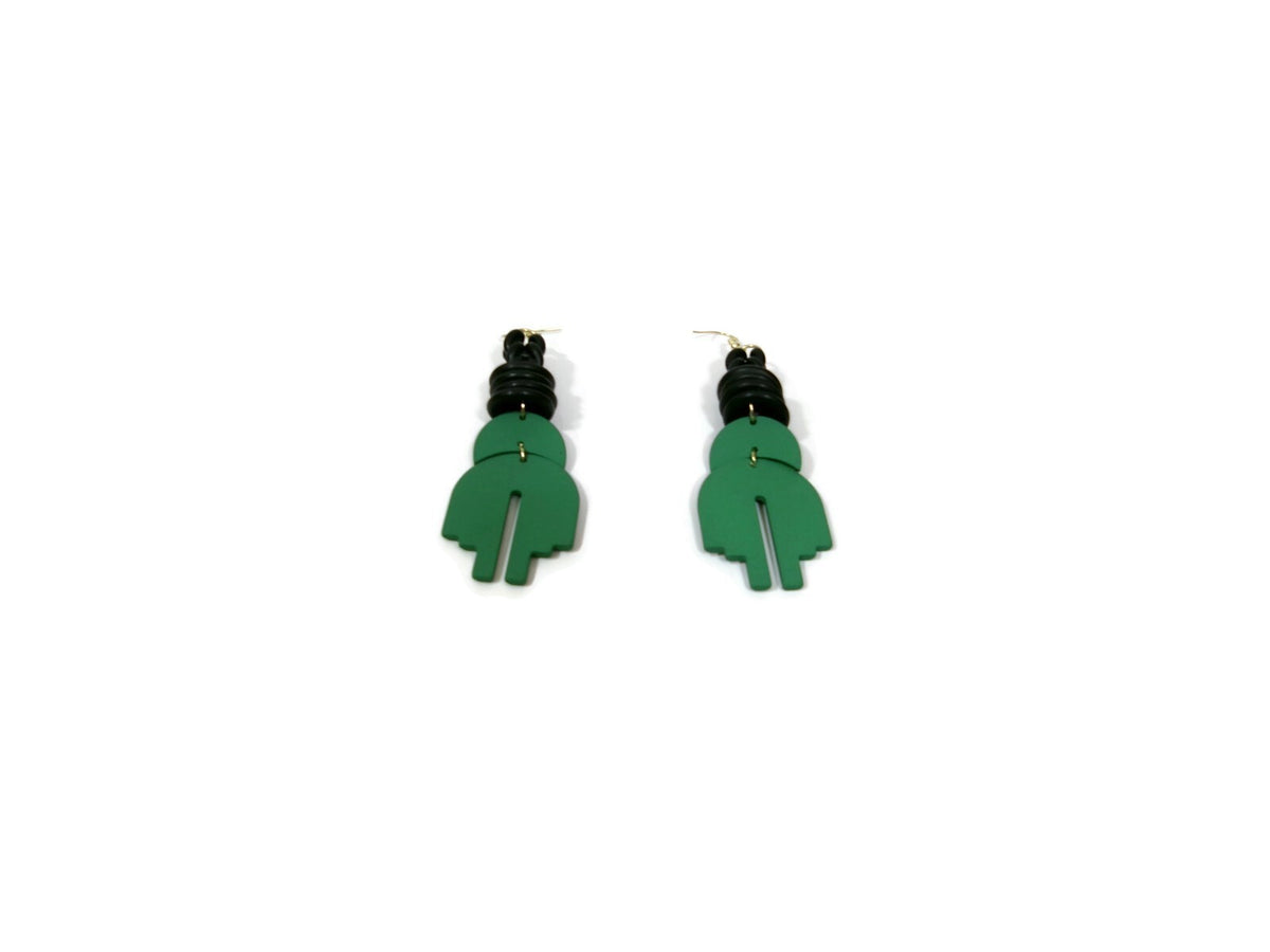Womens Ear Candy Statement Drop Earrings Long Green Black Unique Design