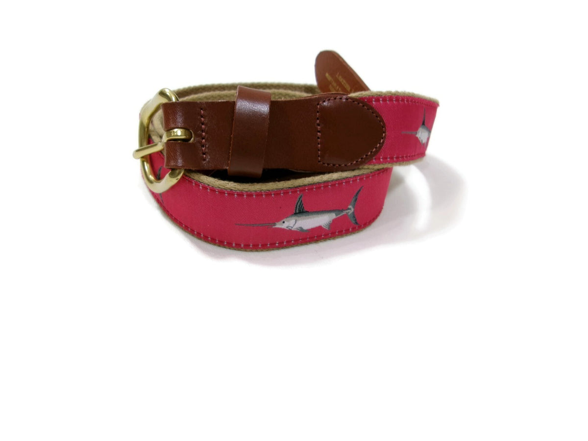 Leather Man LTD Red Marlin Fish Fishermens Belt Canva & Leather Size 36