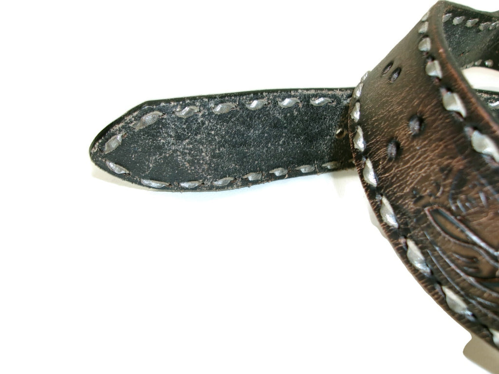 American Eagle Distress Silver Buckle Hand Tool & Made Brown  Belt Size M Unisex