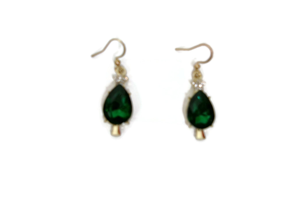 Beautiful Green Rhinestone Star and Emerald Green Drop Holiday Earrings NEW