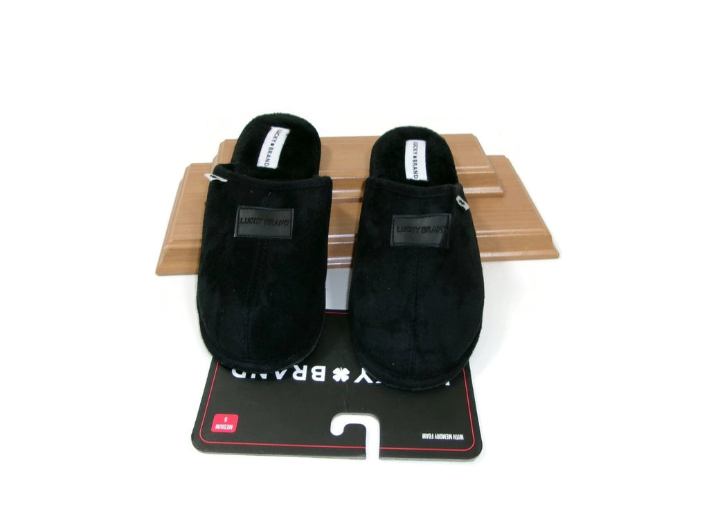 Lucky Brand Boys Mens Black Micro-Suede  Slippers Plush Comfort Lining Size 5 M