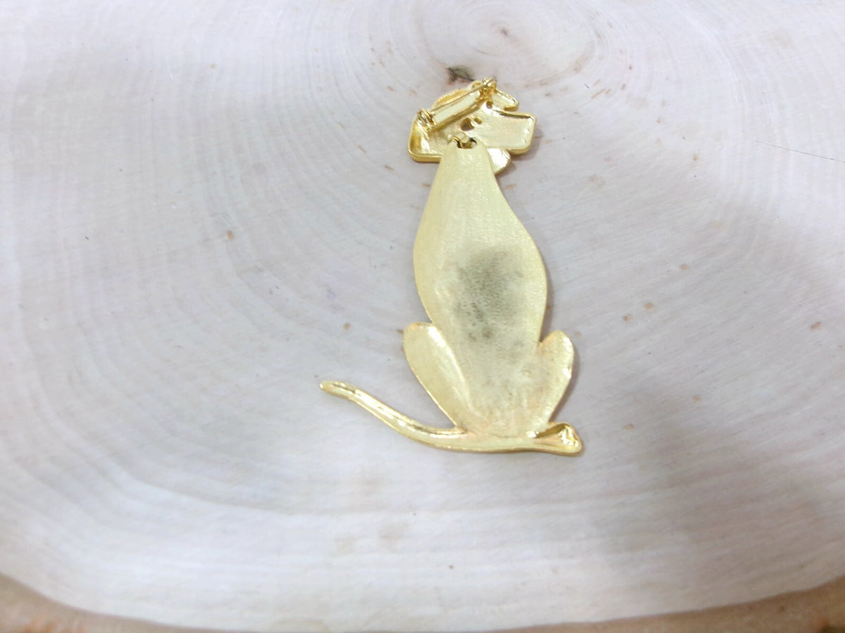 Vintage Dalmation Brooch Pin Brushed Gold Tone Dog with Attached Head Body Moves
