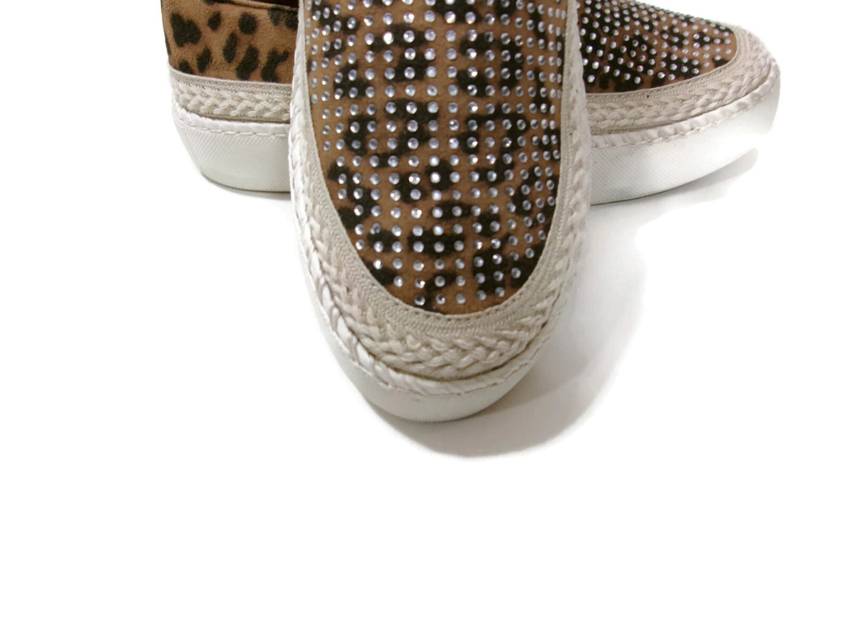 Volatile Womens Slip On Sneakers Leopard Print Rhinestones Shoes  Size 7 M