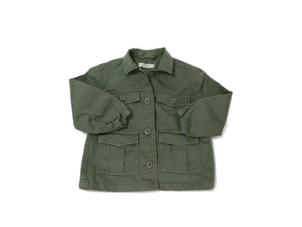 MNG Girls Stylish Green Khaki Jacket Star Embroided Back Cargo Pockets Size 6/7