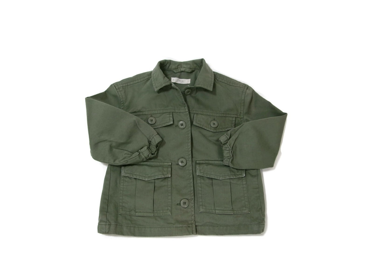 MNG Girls Stylish Green Khaki Jacket Star Embroided Back Cargo Pockets Size 6/7