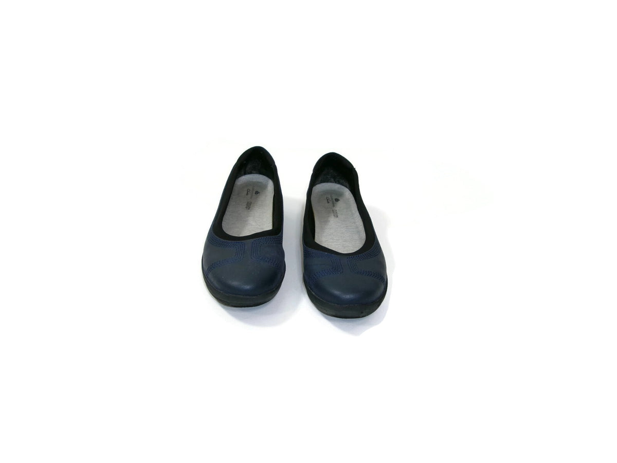 Clarks Womens Comfy Cushion Soft Cloudsteppers Blue Leather Flats  Shoes Size 9