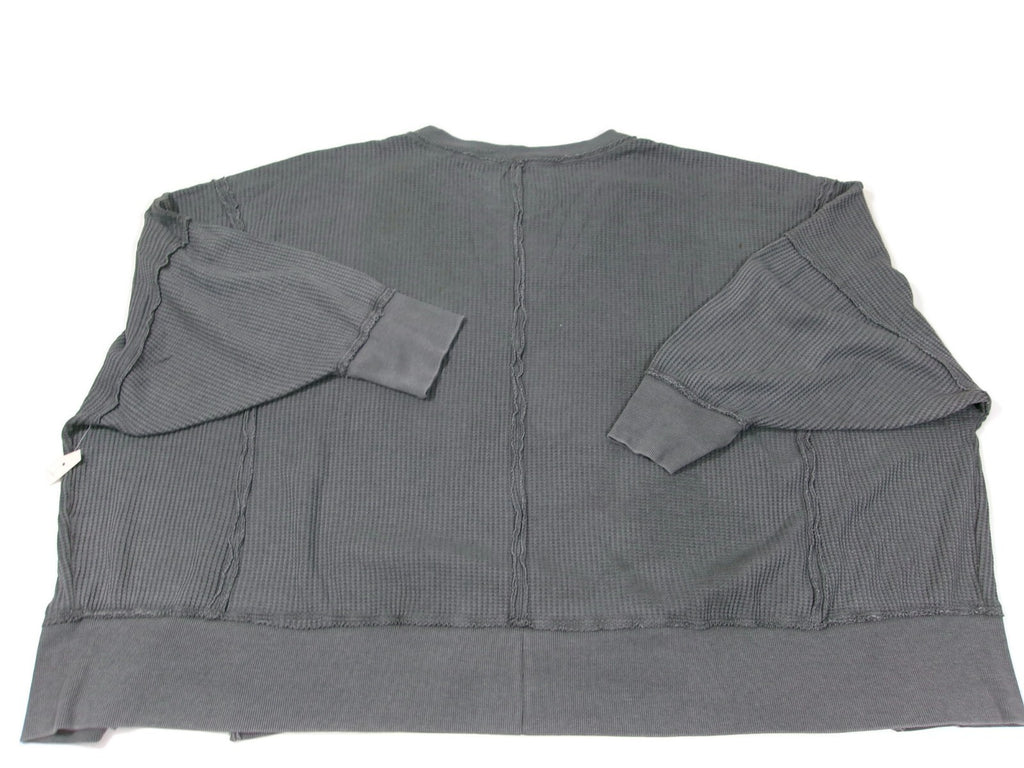 SO Womens Junior Plus Size 3X Oversized Waffle Knit V Neck 3/4 Sleeves GREY GRAY