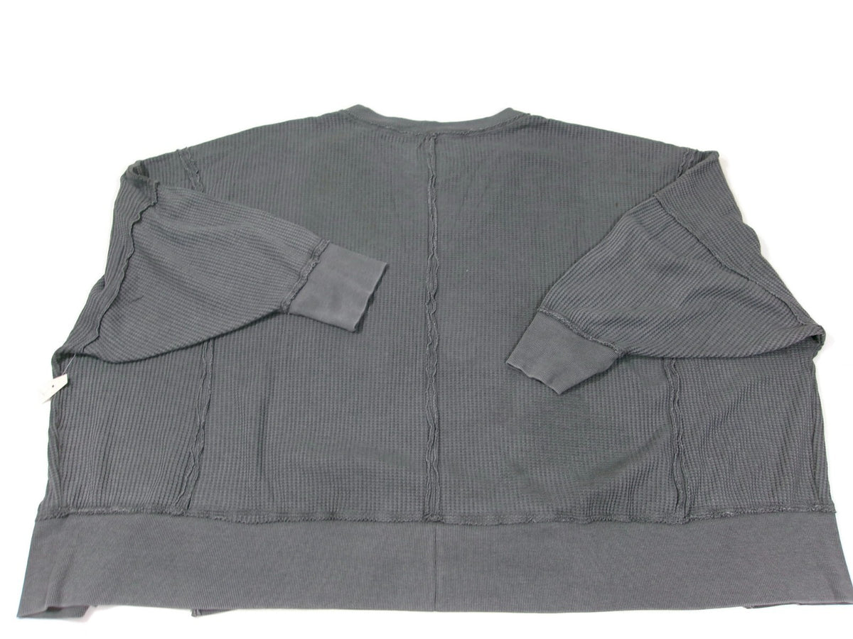 SO Womens Junior Plus Size 3X Oversized Waffle Knit V Neck 3/4 Sleeves GREY GRAY