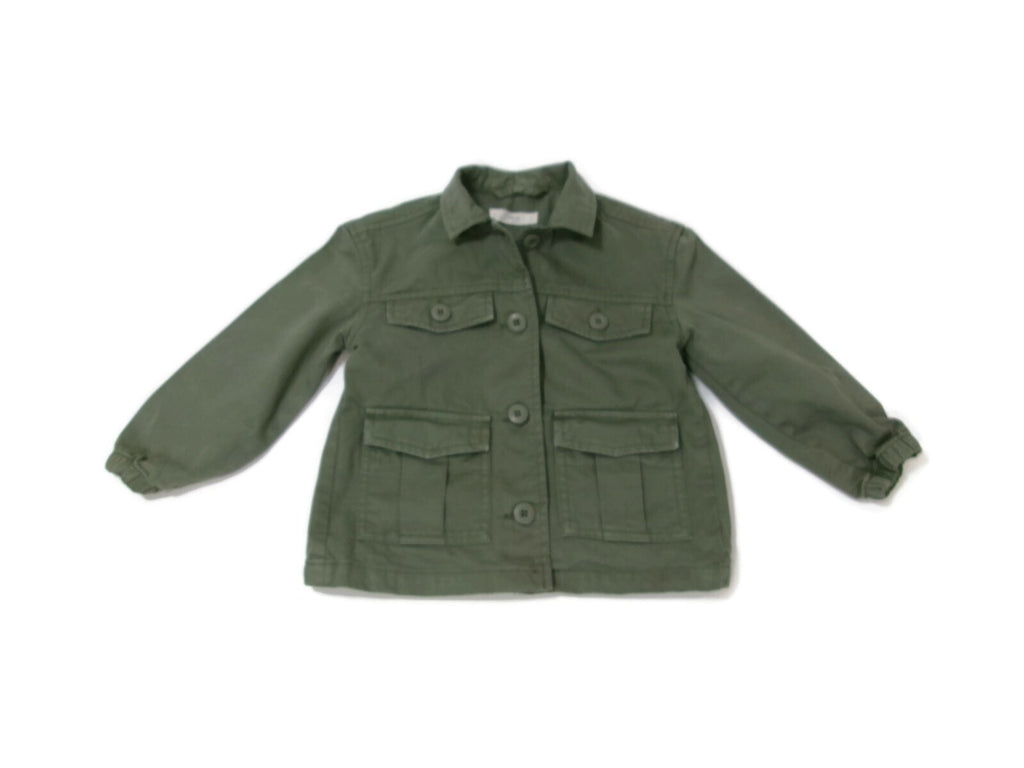 MNG Girls Stylish Green Khaki Jacket Star Embroided Back Cargo Pockets Size 6/7