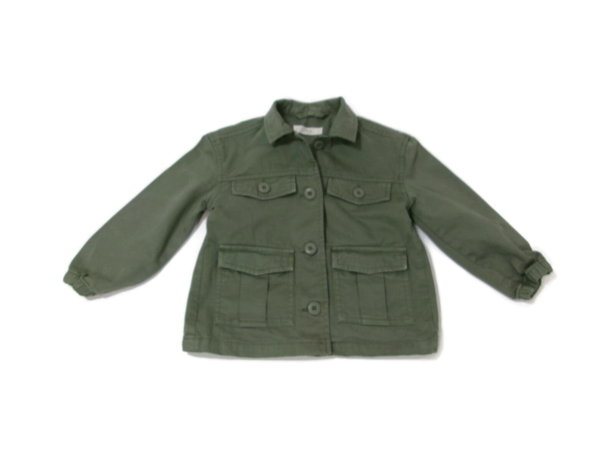 MNG Girls Stylish Green Khaki Jacket Star Embroided Back Cargo Pockets Size 6/7