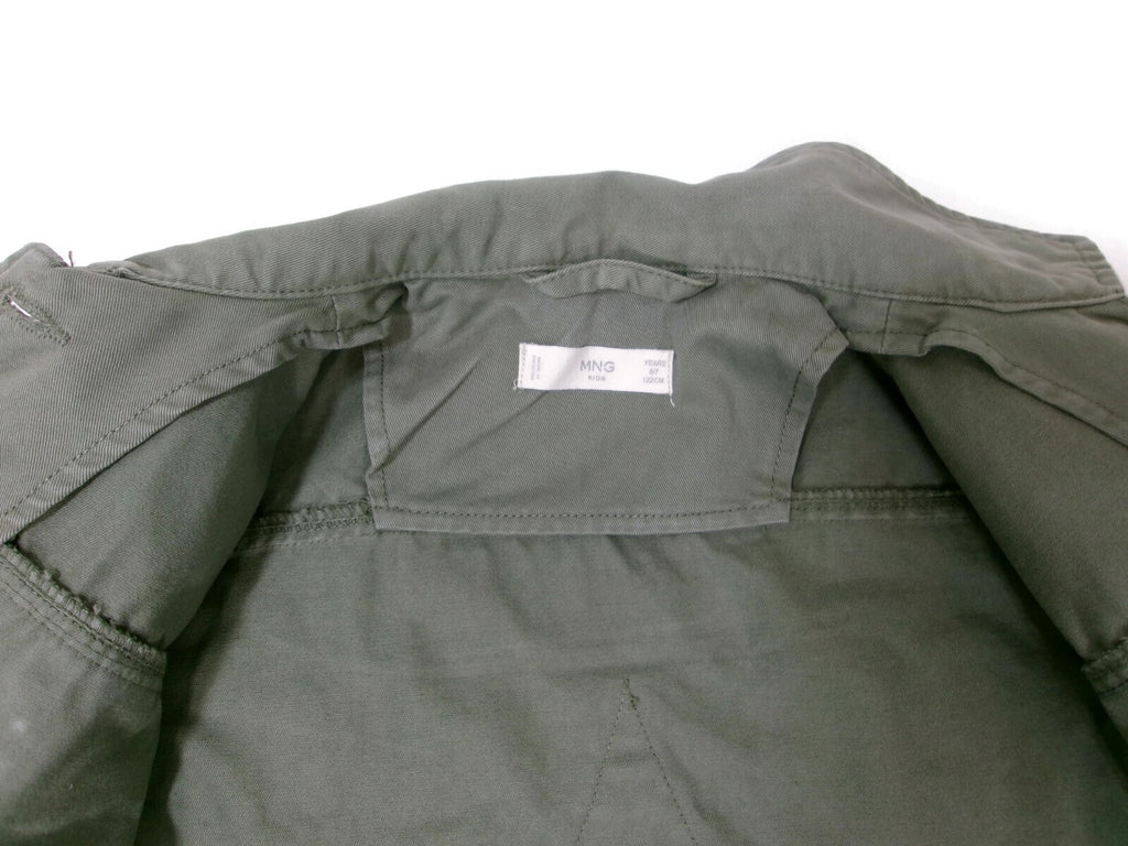 MNG Girls Stylish Green Khaki Jacket Star Embroided Back Cargo Pockets Size 6/7