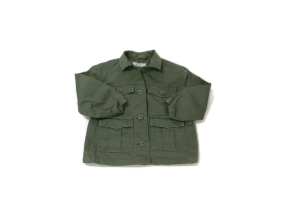 MNG Girls Stylish Green Khaki Jacket Star Embroided Back Cargo Pockets Size 6/7