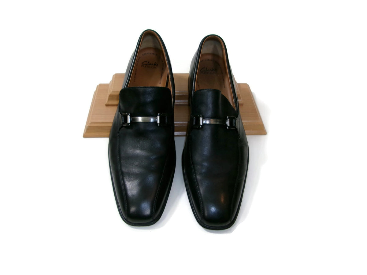 Clarks Mens Black Leather Flexible Lightweight Shoes Size 13 M w/ Silver Buckle