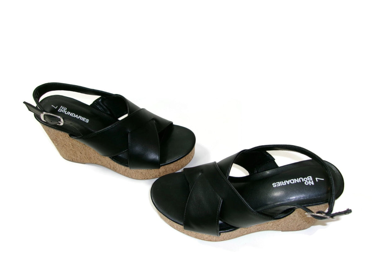 No Boundaries Womems Black Sandals Shoes Size 7 M High Wedge Platform Heels