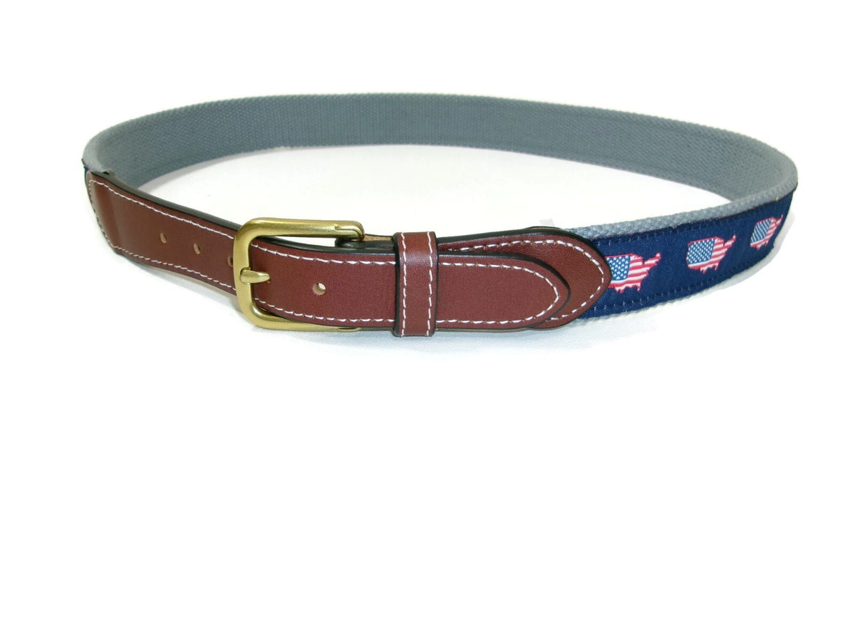 Simply Southern Mens Womens Patriotic American Flag  Canvas Leather Belt Size 32