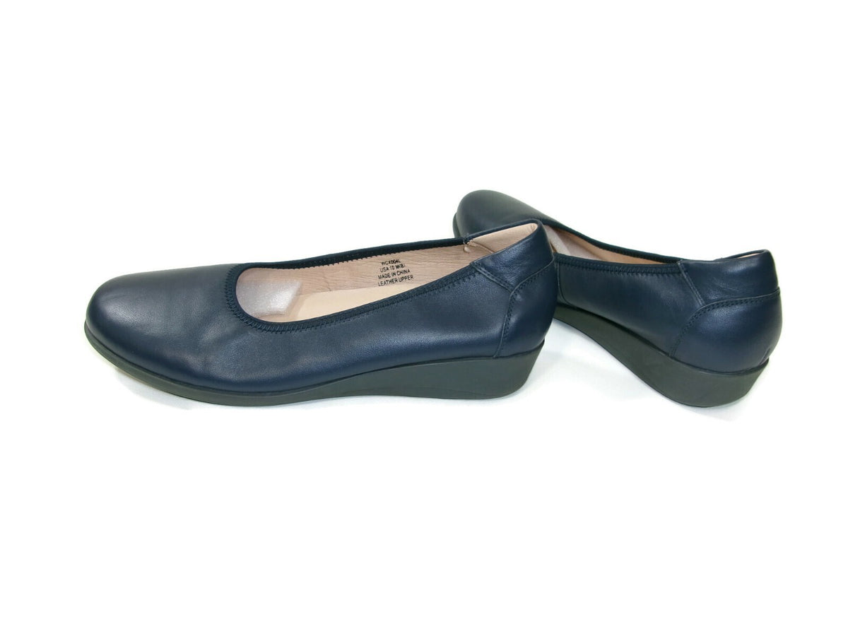 Propet Yara Navy Blue Comfort Leather Low Flat Wedges Womens Shoes Size 10 M