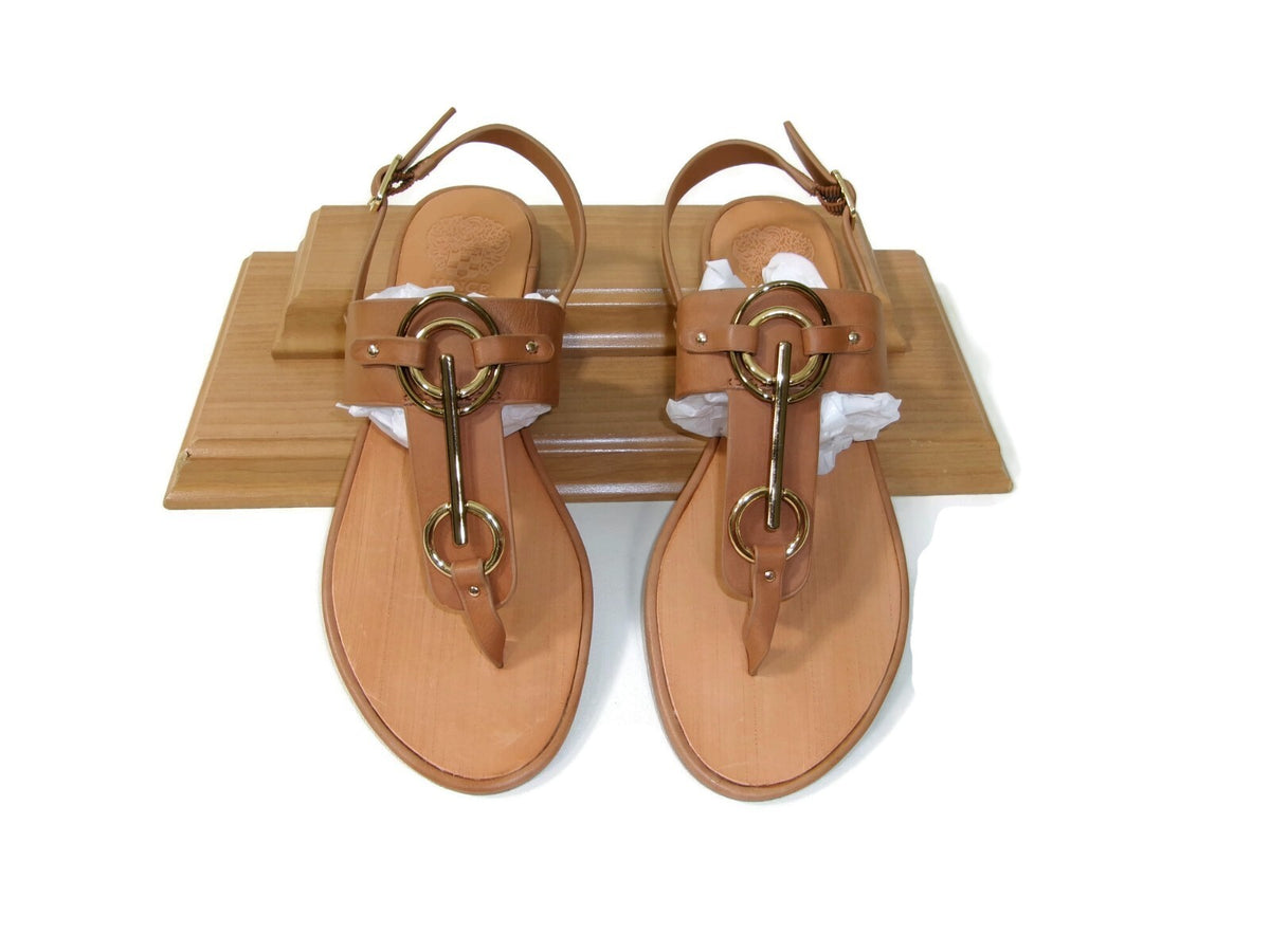 Vince Camuto Womens Sandals Shoes Size 8 M Tan Leather w/ Gold Metal Accents