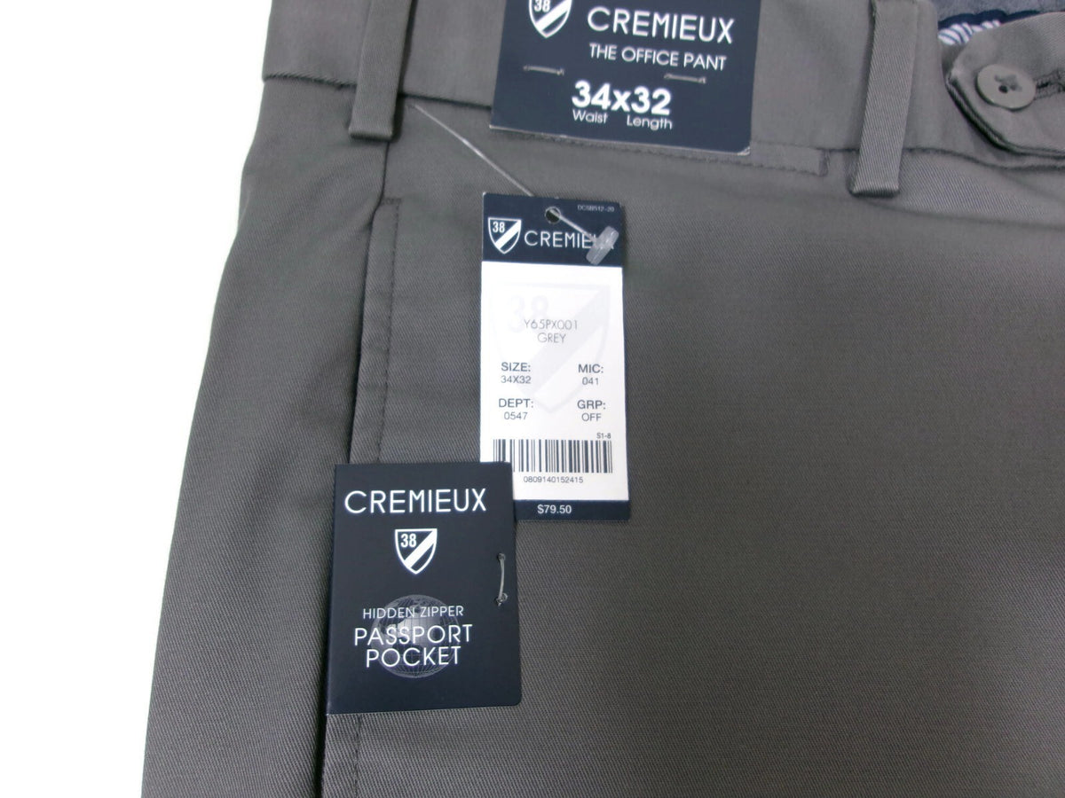 Cremieux Mens GREY The Office Pants Slacks Size 34 X 32  Passport Pocket NWT