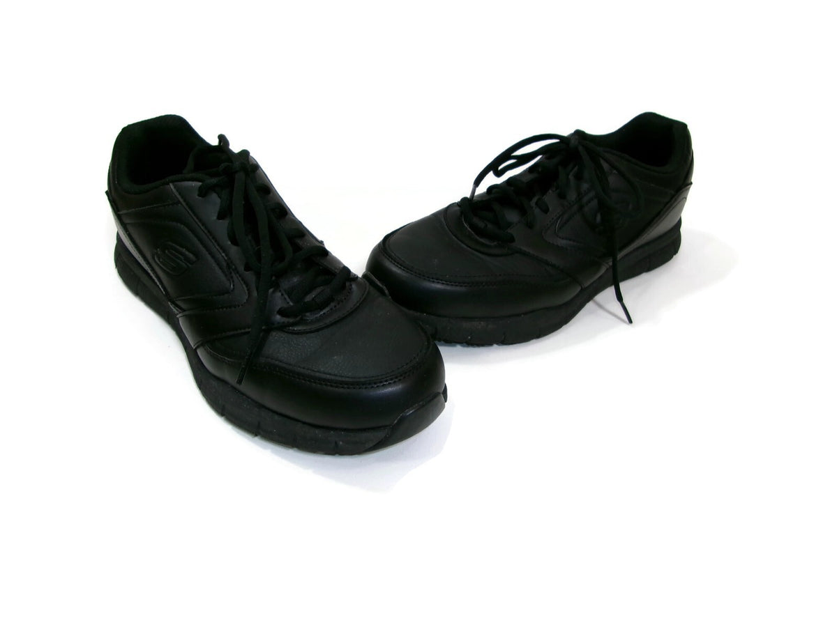 Skechers Mens Work Related Fit Wyola Slip Resistant Black Leather Shoes Size 11