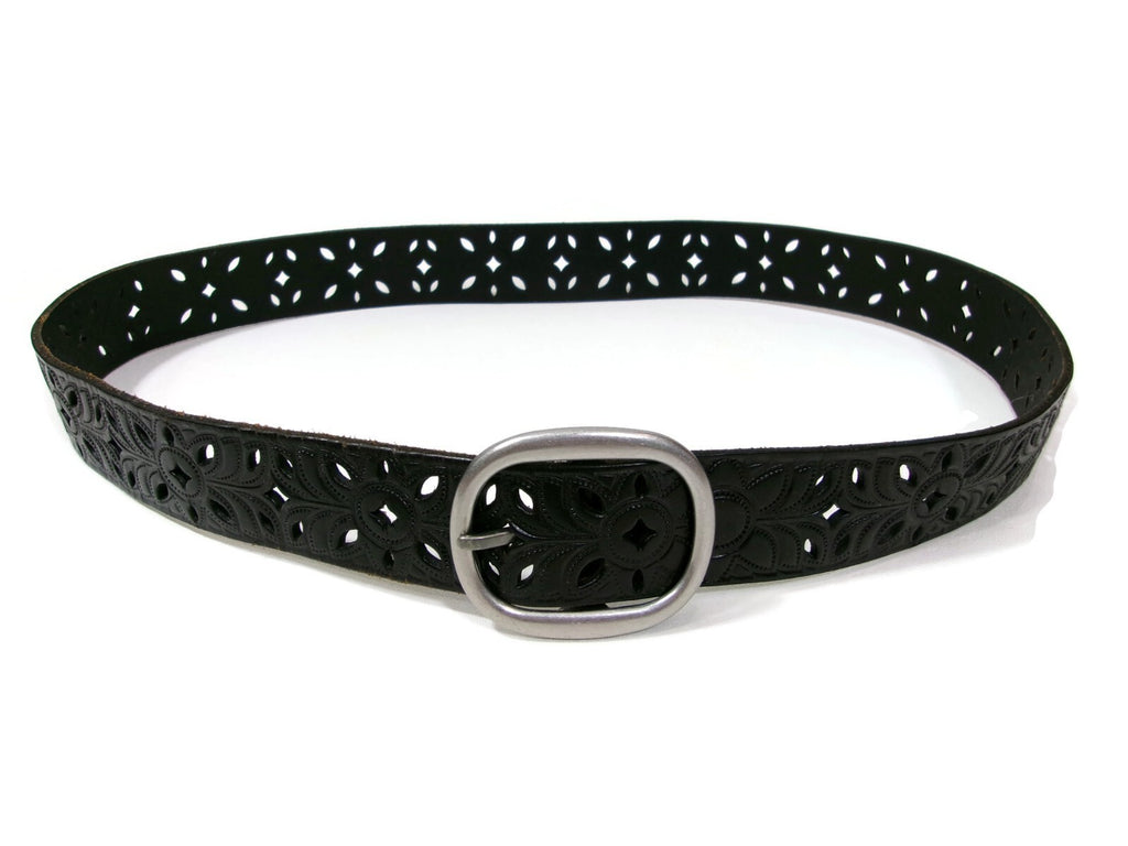 Womens BLACK Scroll Intricate Cut Design Distressed Belt Size M  Medium