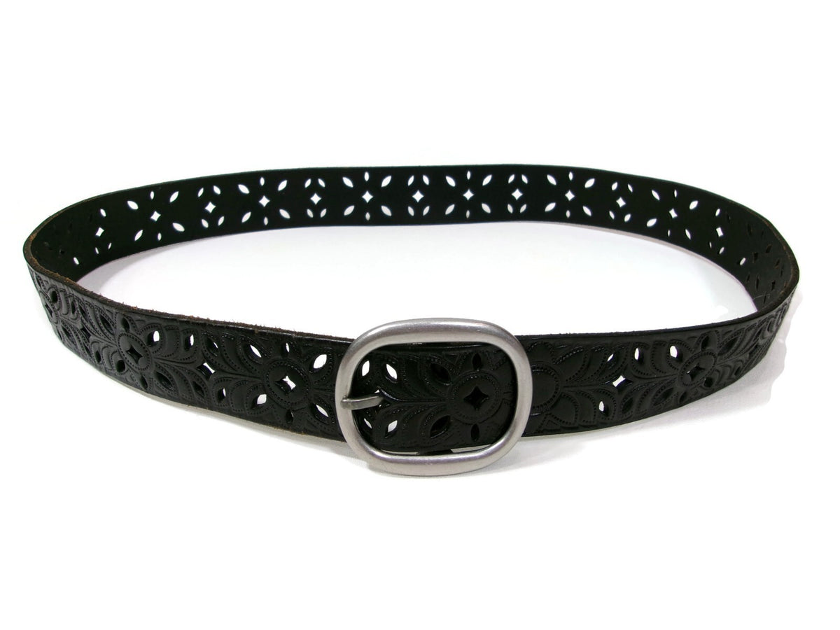 Womens BLACK Scroll Intricate Cut Design Distressed Belt Size M  Medium
