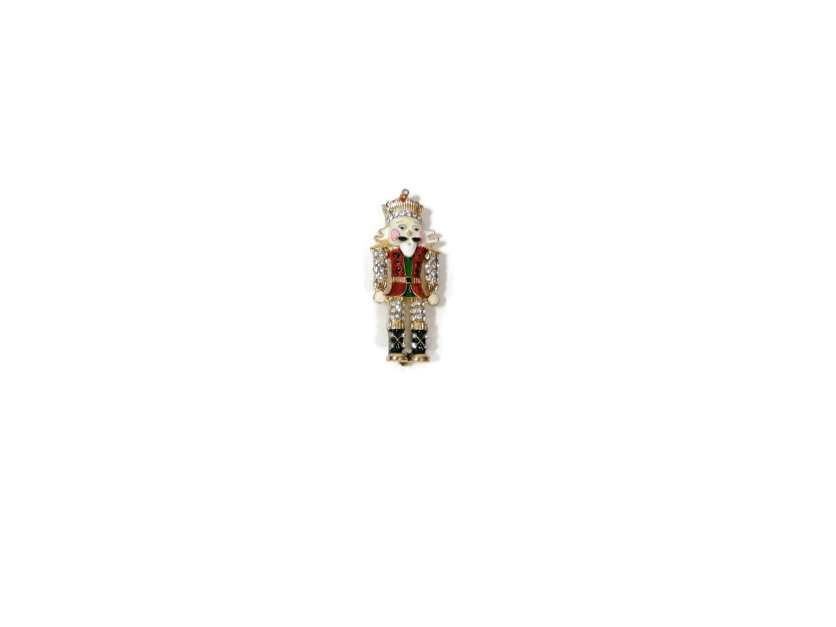 Womens Gold-Tone Crystal Nutcracker Christmas Holiday Pin Brooch NEW