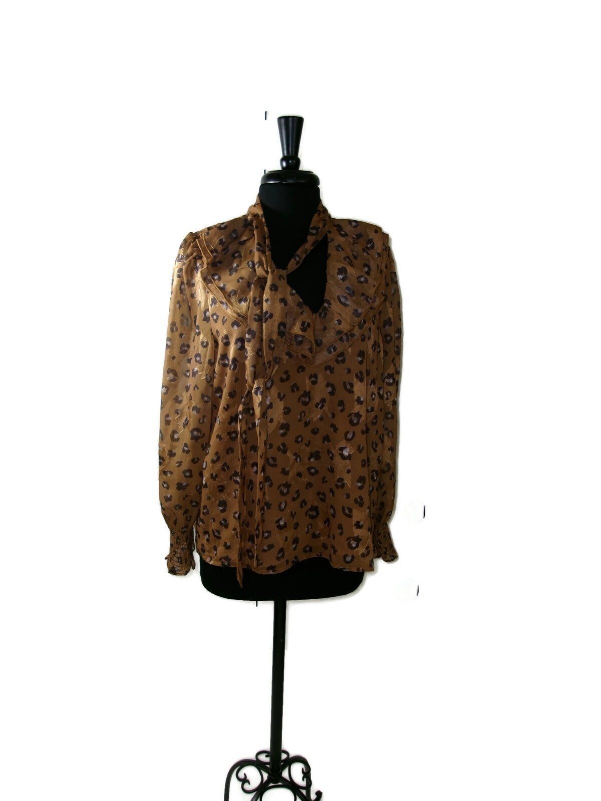 JADE Melody TAM Amber Leopard Ruffle Tie Blouse Womens Size L Large RT. $140 NWT