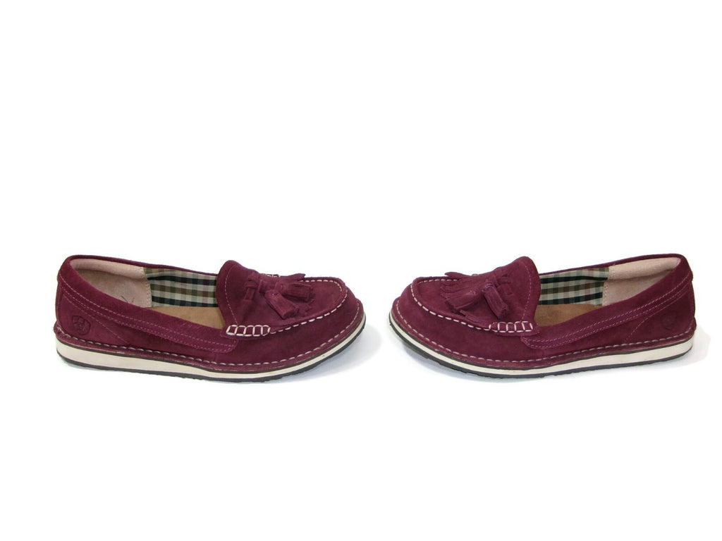 Ariat Womens  Shoes Size 7 B Burgundy Suede  Tassels Fringed Moccasins Loafers