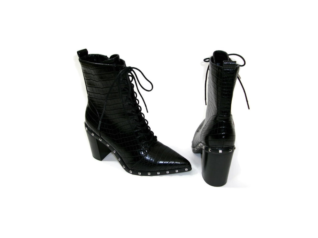 Charles By Charles David Duffy Boots Booties Black Shoes Croc Lace Up Size 7 M