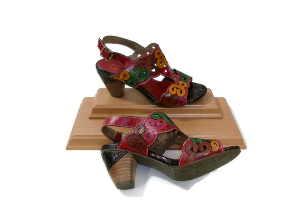 L'Artiste Ketta Spring Step Womens Red Multi  Sandals Shoes size 7.5-8 US EU 38