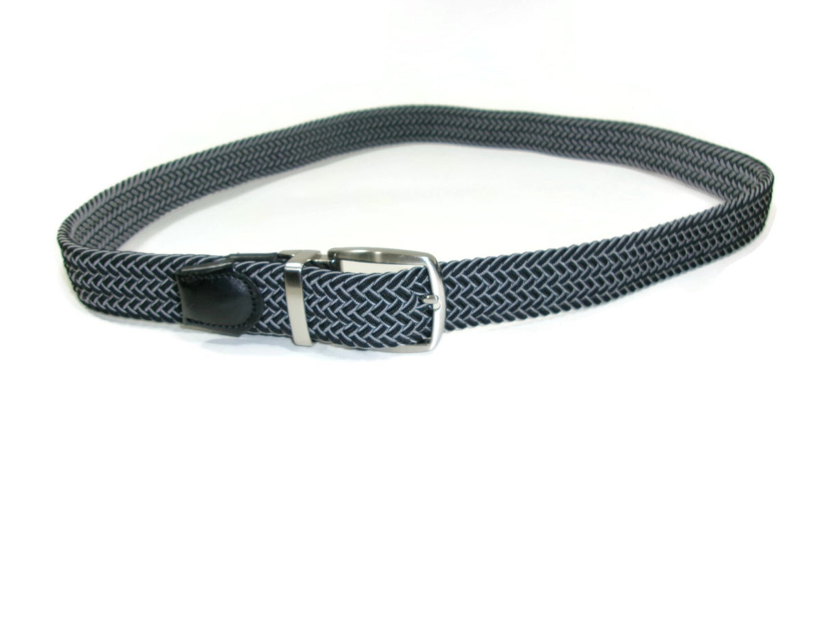 Tommy Bahama Mens Stretch Braided Belt Black Gray Nickel Buckle Size L/ XL 38-42