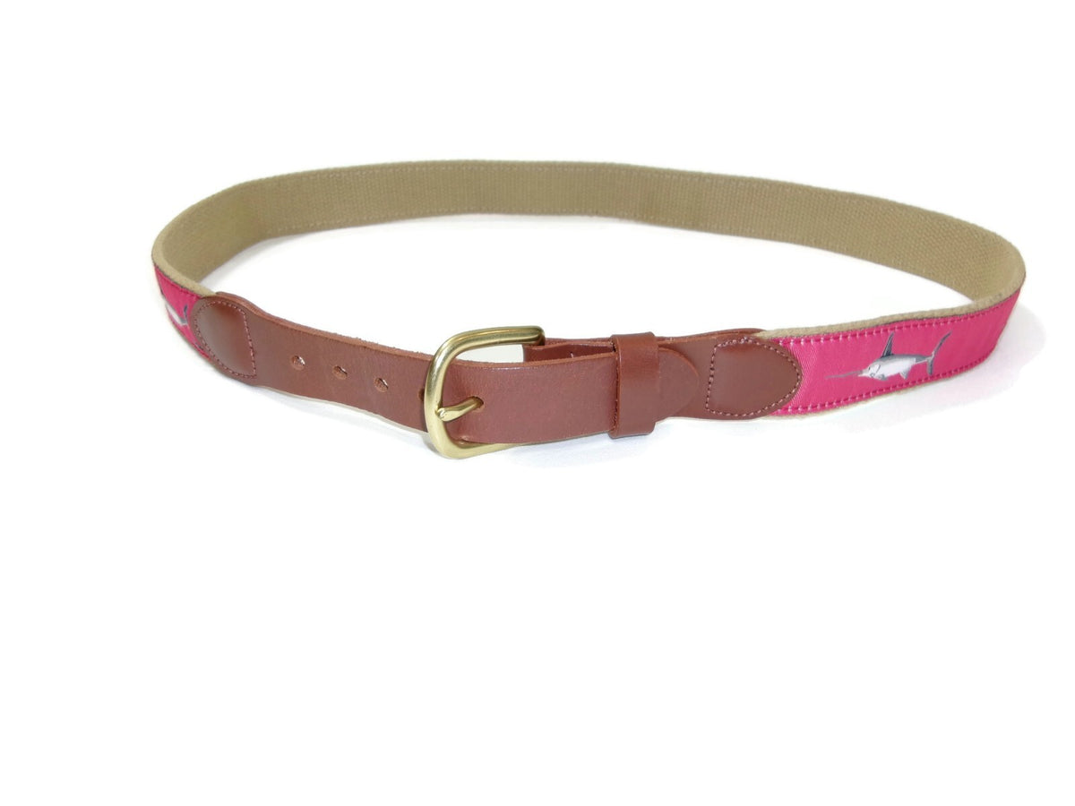 Leather Man LTD Red Marlin Fish Fishermens Belt Canva & Leather Size 36
