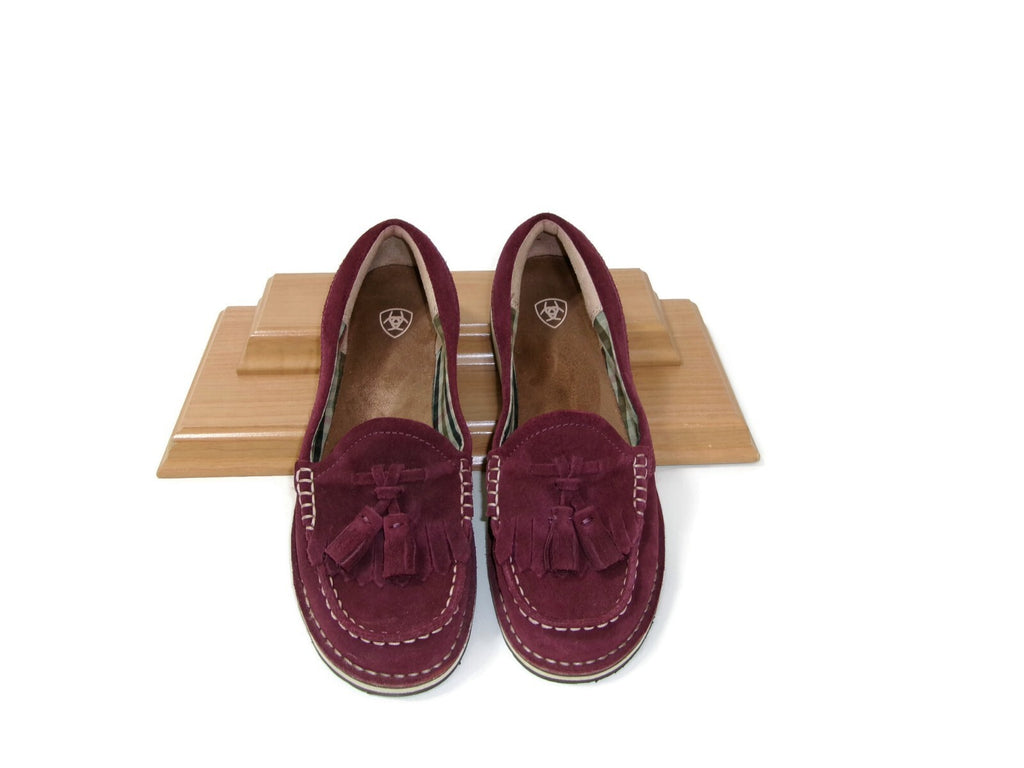 Ariat Womens  Shoes Size 7 B Burgundy Suede  Tassels Fringed Moccasins Loafers