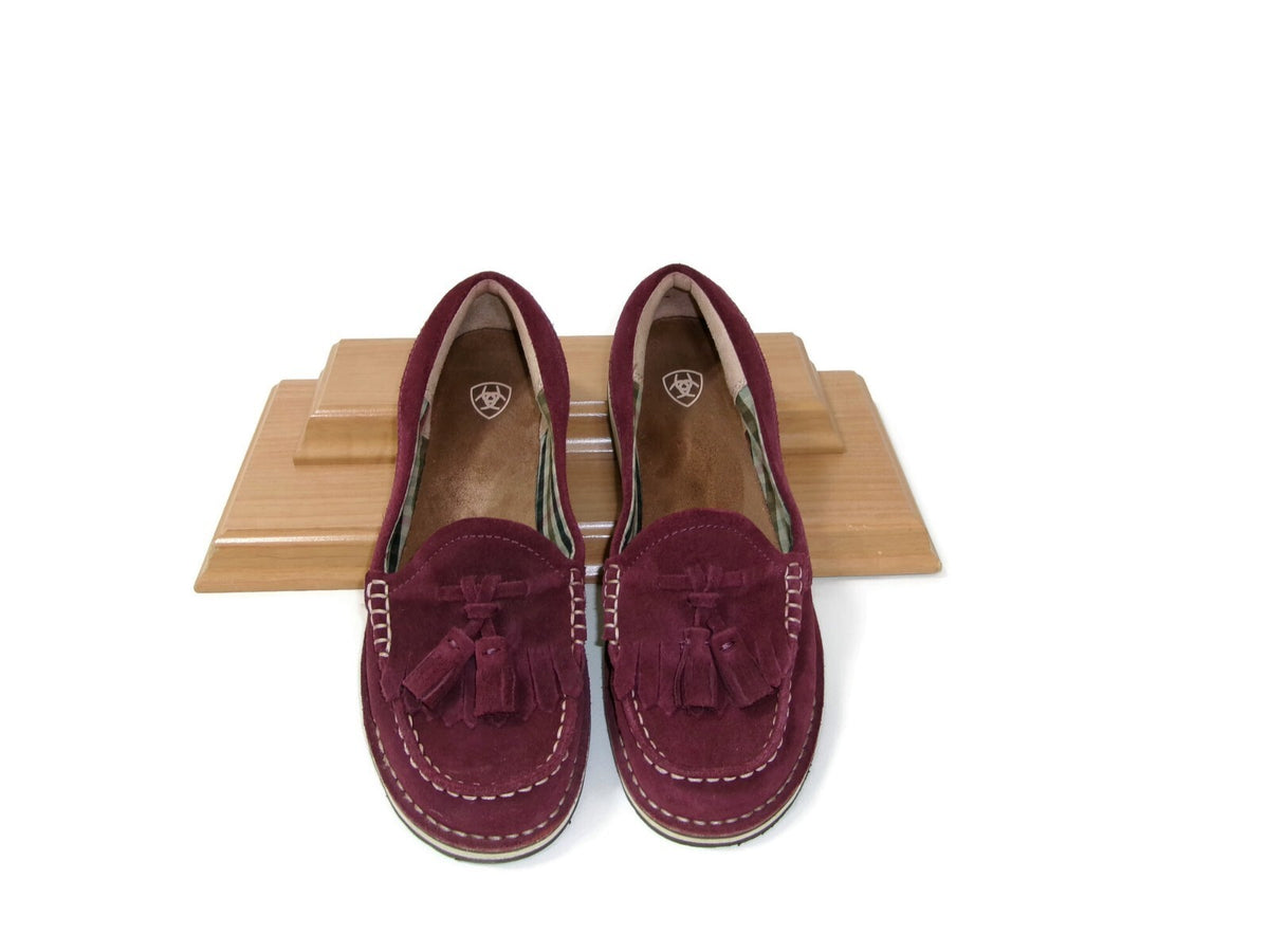 Ariat Womens  Shoes Size 7 B Burgundy Suede  Tassels Fringed Moccasins Loafers
