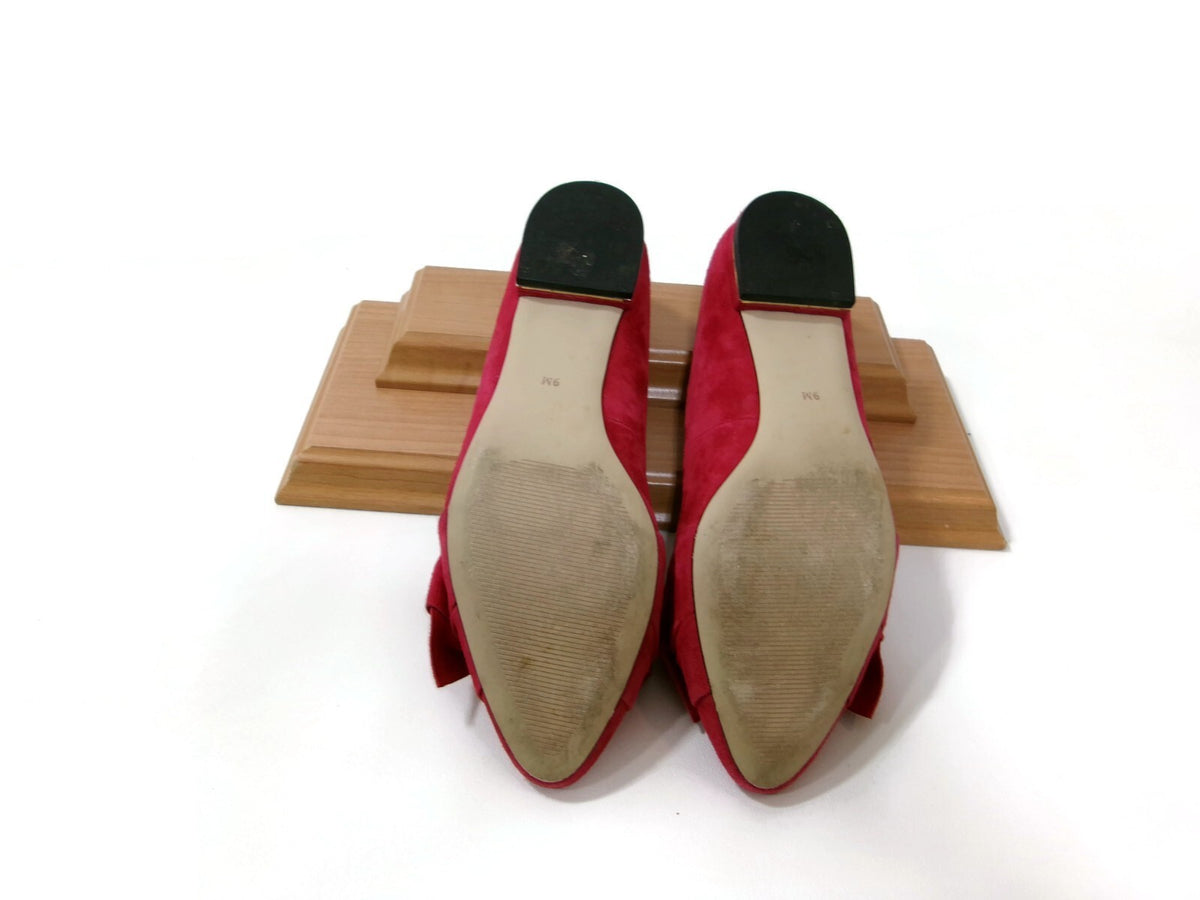 Talbots Womens Edison Bow Detail Red Suede Flats Shoes Size 9 M Gold Trim Heels