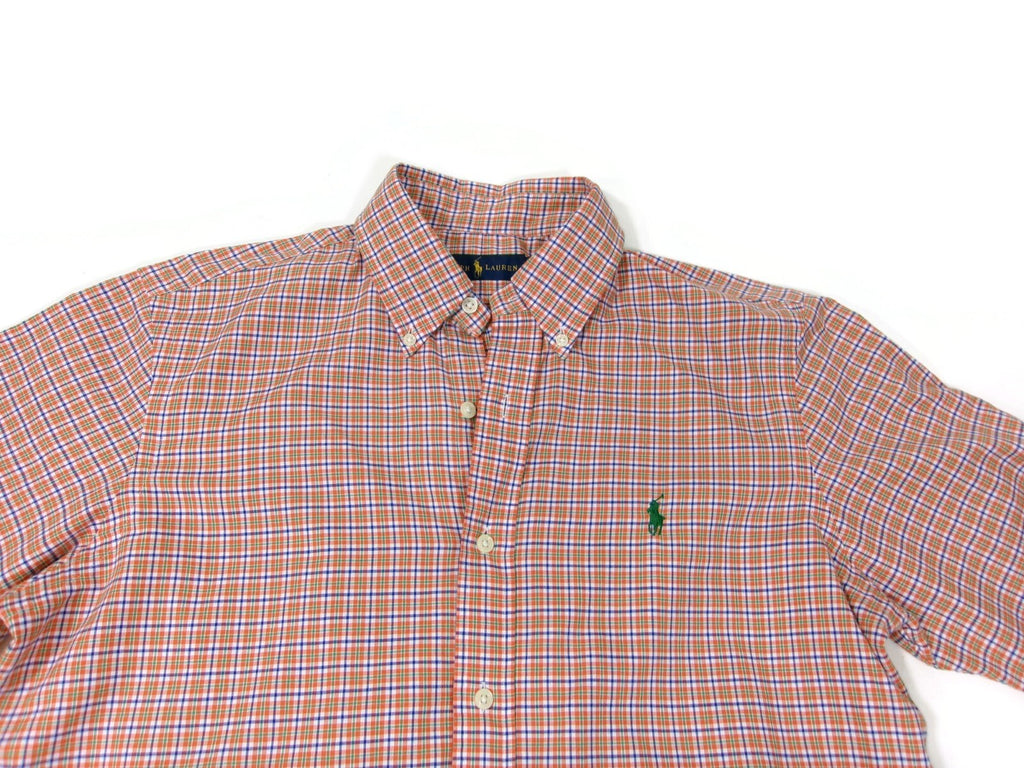 Ralph Lauren Boy's Size Medium Plaid Shirt Orange Button Down Long Sleeve