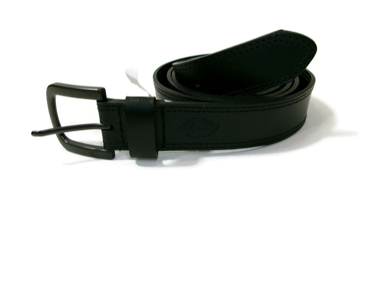 Dickies Mens Black Leather Belt Size 54 Muted Black Metal Buckle Nice 1