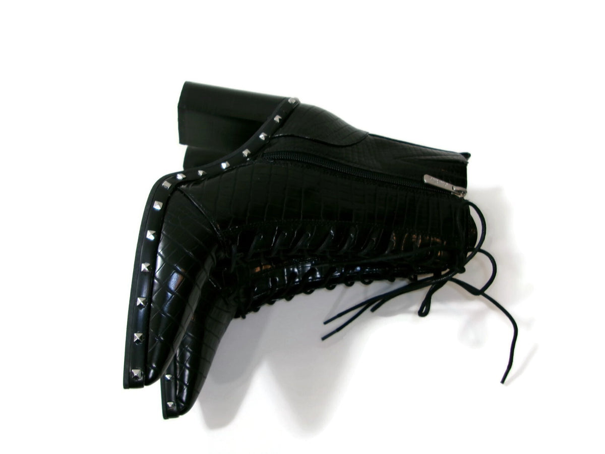 Charles By Charles David Duffy Boots Booties Black Shoes Croc Lace Up Size 7 M