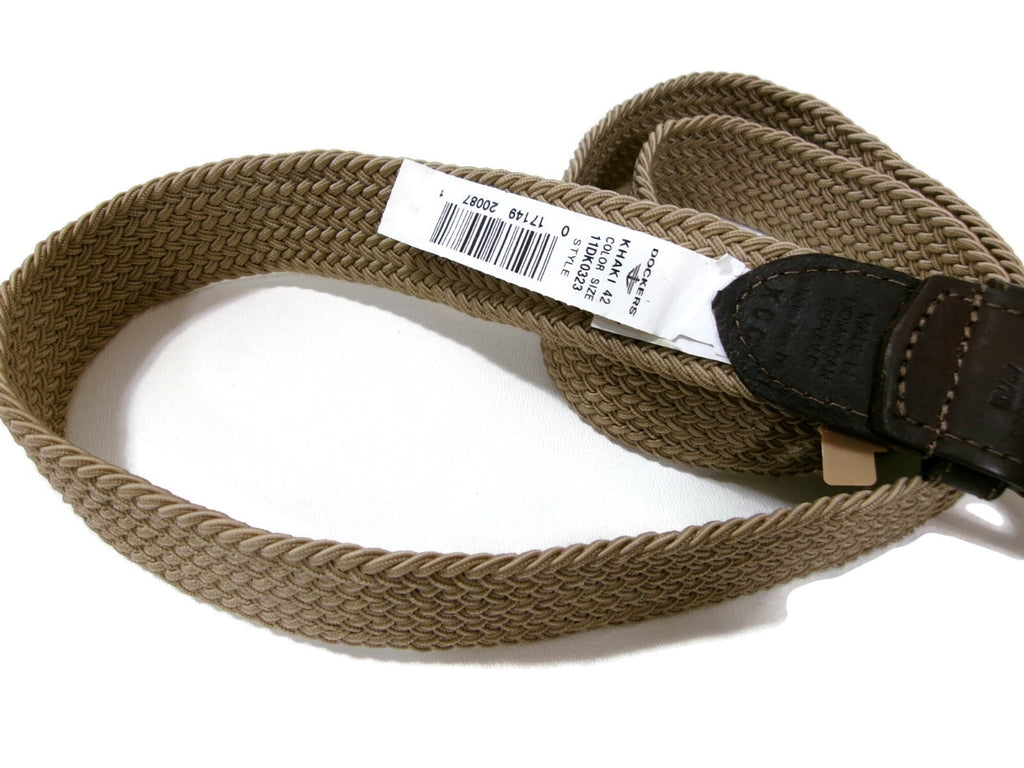 Dockers Mens Khaki & Brown Leather &Stretch Belt Size 42 NWT