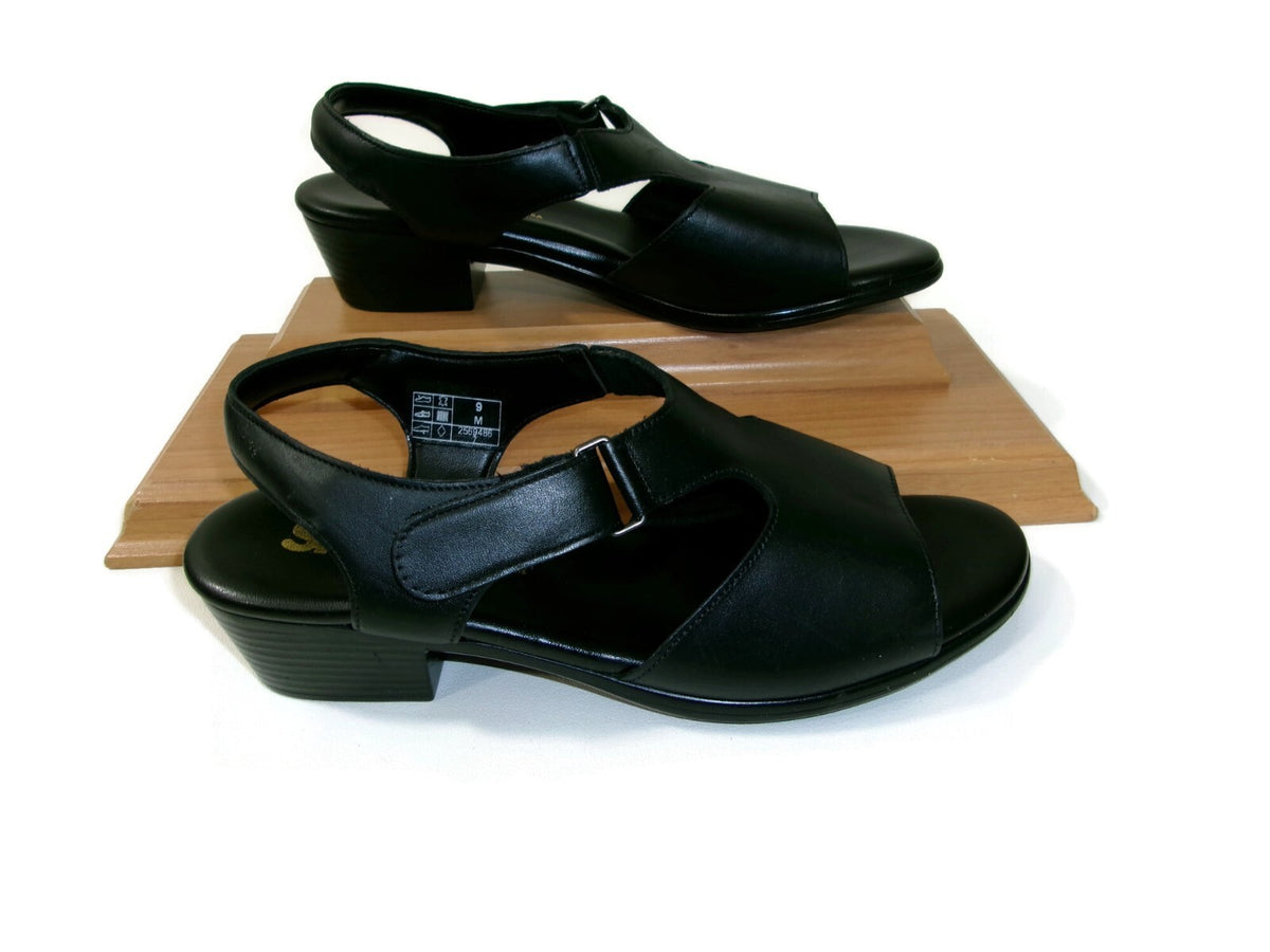 SAS Womens Sandals Shoes Size 9 M  Black Leather Suntimer Low Heels Comfort