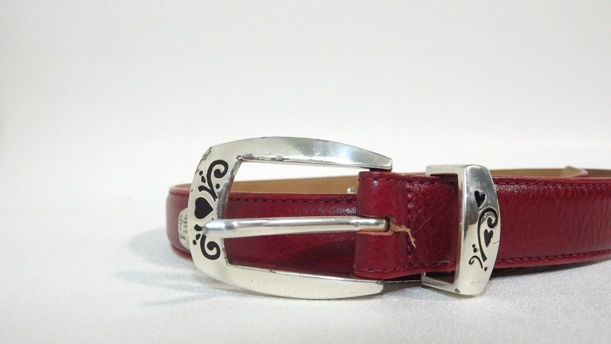 BRIGHTON Pretty Red Leather Belt Size M Medium/ I Love GOLF w/ Cart Clubs Ball