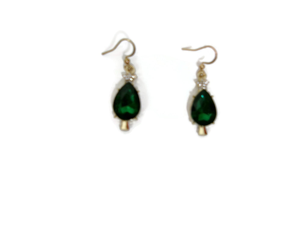 Beautiful Green Rhinestone Star and Emerald Green Drop Holiday Earrings NEW
