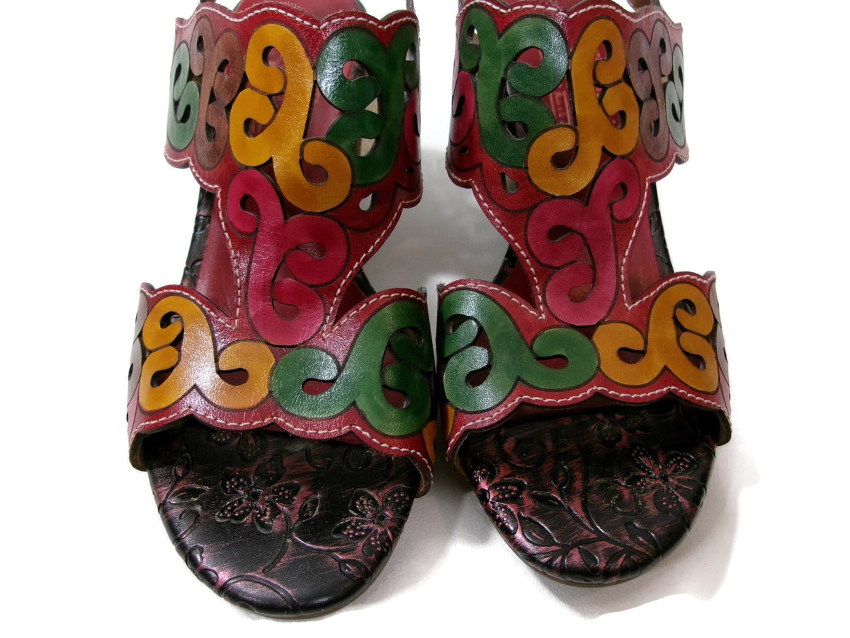 L'Artiste Ketta Spring Step Womens Red Multi  Sandals Shoes size 7.5-8 US EU 38