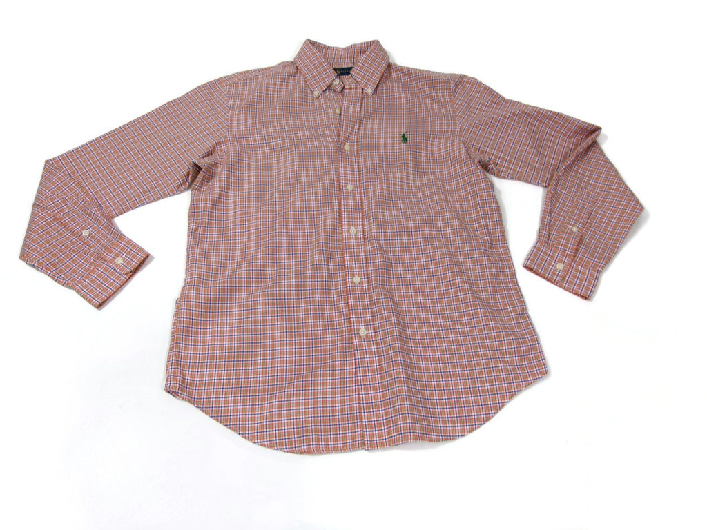 Ralph Lauren Boy's Size Medium Plaid Shirt Orange Button Down Long Sleeve