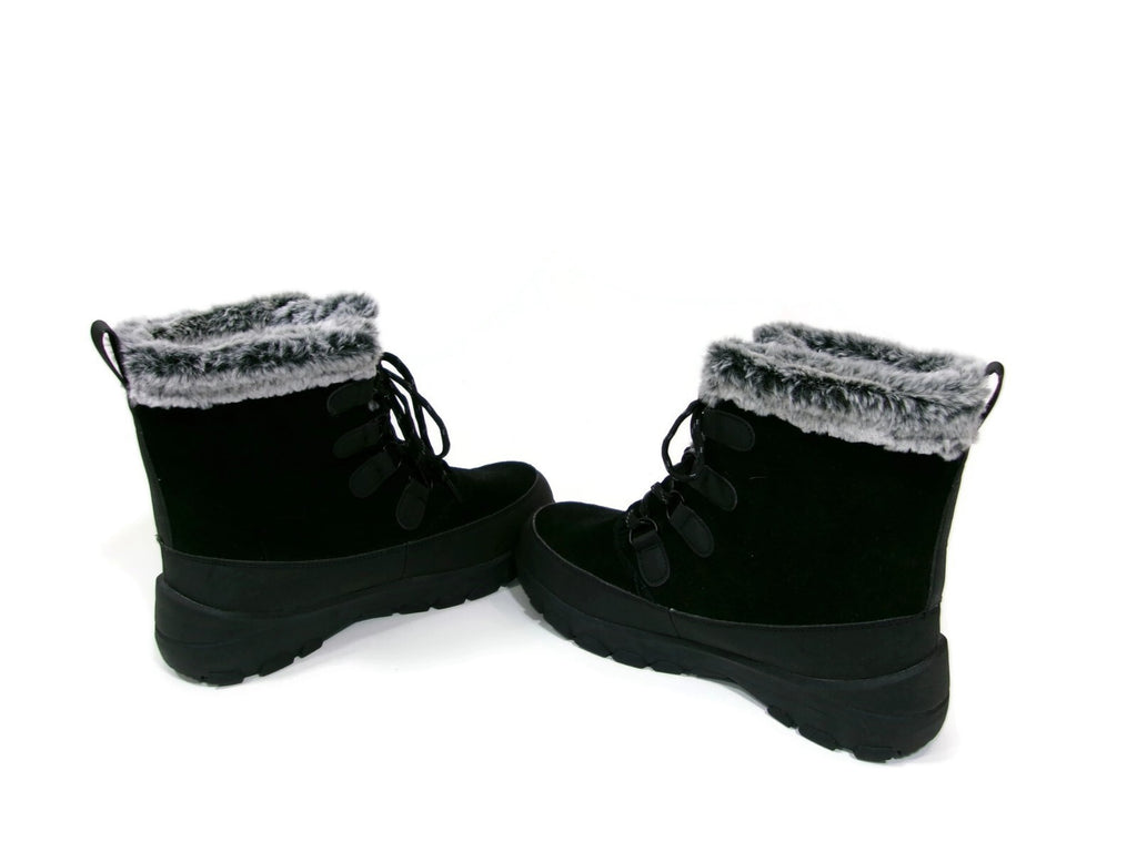 Womens  Black Suede & Warm Faux Fur Lined Winter Snow Boots Shoes Size 11 M
