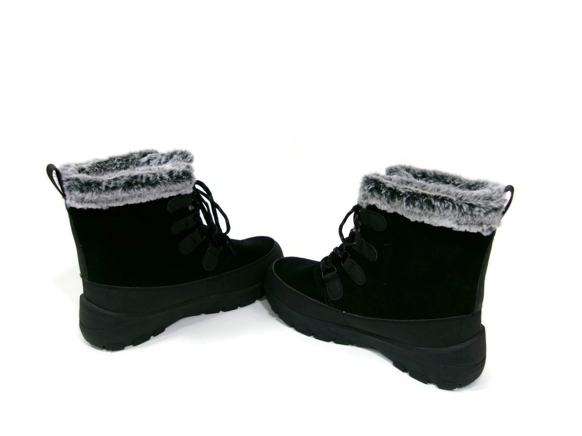 Womens  Black Suede & Warm Faux Fur Lined Winter Snow Boots Shoes Size 11 M