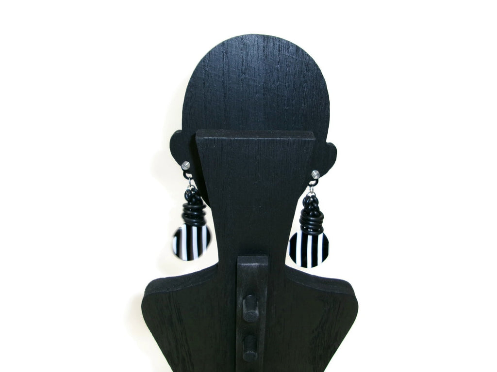 Womens Ear Candy Statement Drop Earrings Black White Red w/Unique Rubber Design