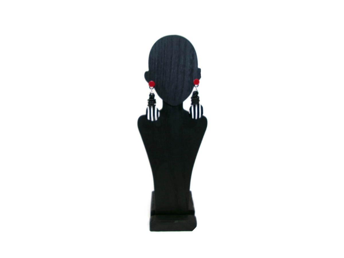 Womens Ear Candy Statement Drop Earrings Black White Red w/Unique Rubber Design