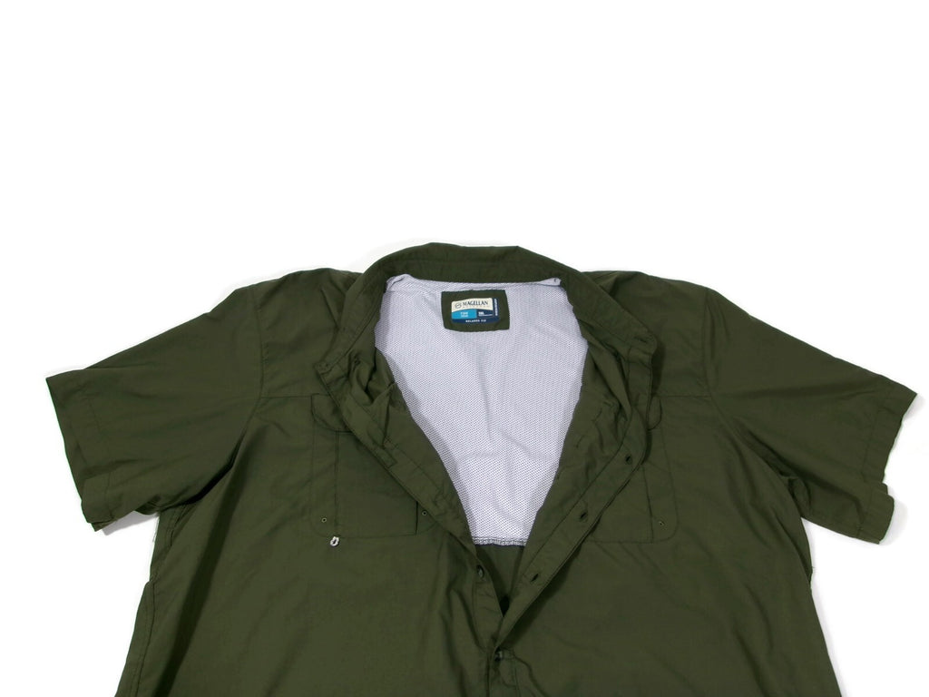 Magellan Outdoors Mens Fish Gear Olive Green Shirt  Relax Moisture Wick Size 3XL