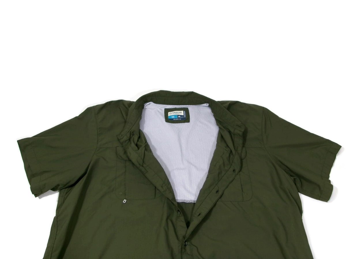 Magellan Outdoors Mens Fish Gear Olive Green Shirt  Relax Moisture Wick Size 3XL